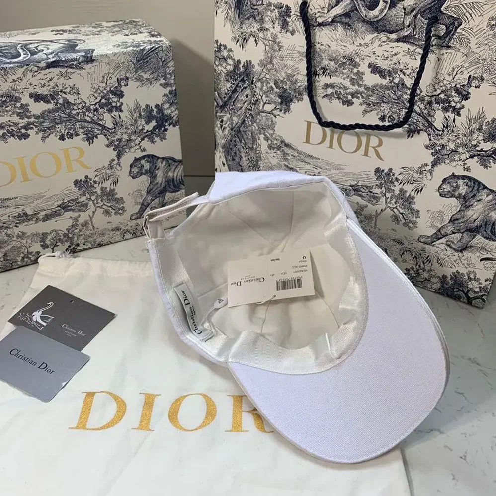 Dior Stussy Embroidered Logo Hat White Cotton Canvas for Unisex