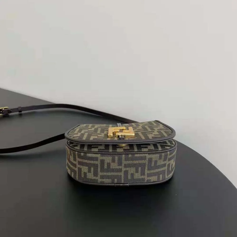 Fendi C'mon Small Brown FF Jacquard Fabric Bag for Women Fendi C'mon Small Brown FF Jacquard Fabric Bag for Women