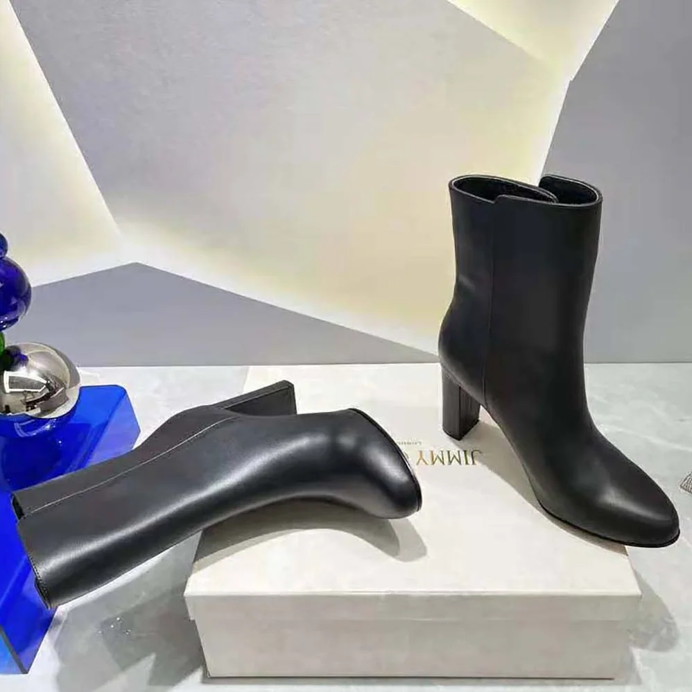 Jimmy Choo Black Nappa Leather Mid for Women in Calf Boots with Pearls Jimmy Choo Black Nappa Leather Mid for Women in Calf Boots with Pearls