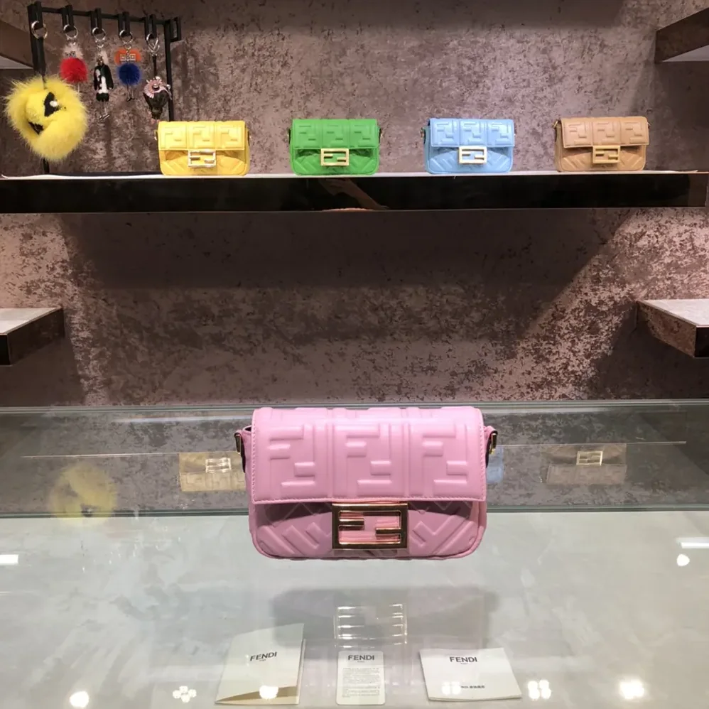 Fendi Baguette Mini Pink Nappa Leather Bag with FF Motif for Women