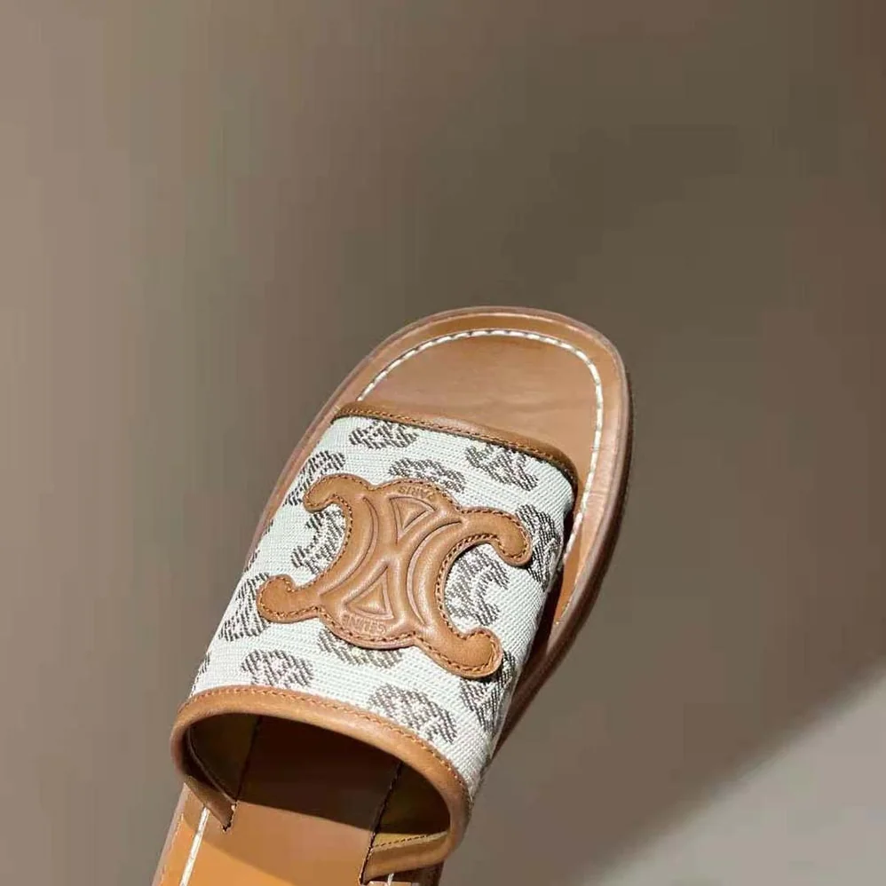 Celine Clea Triomphe Slide in Triomphe Stamped Canvas & Calfskin for Women