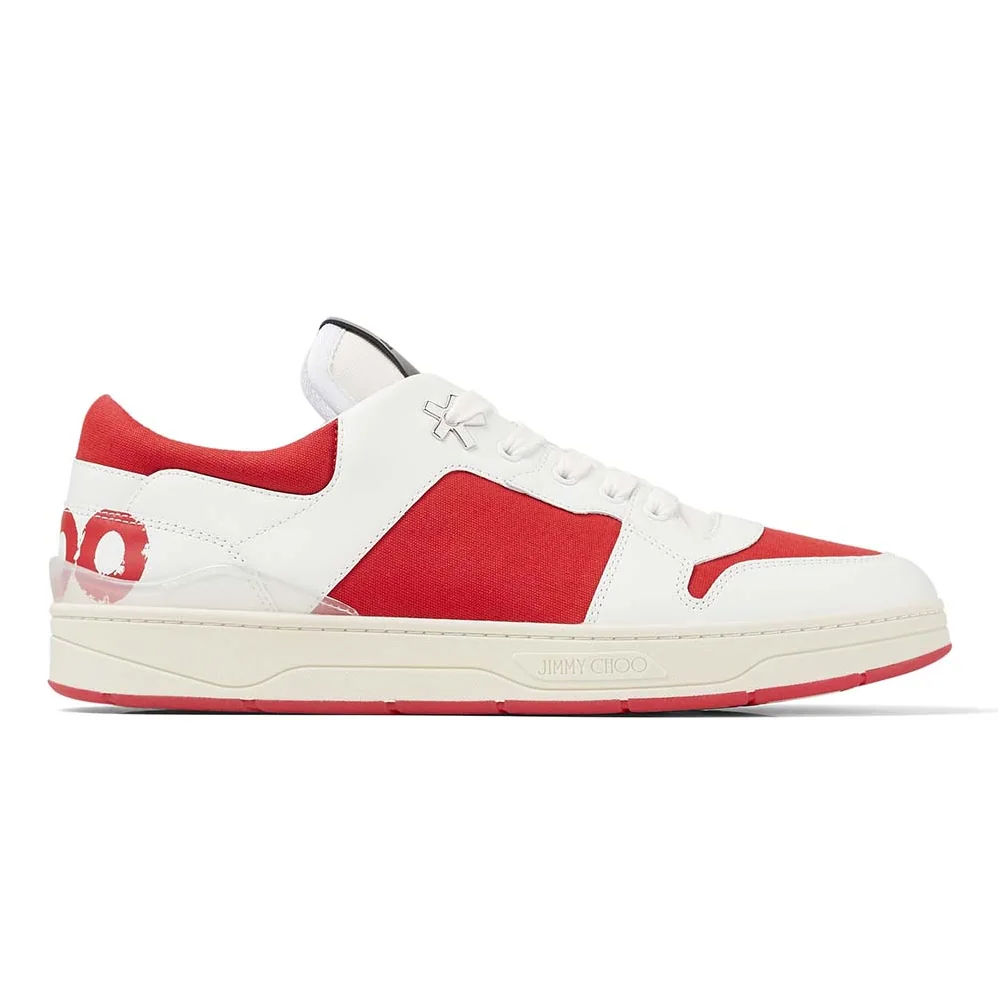Jimmy Choo JC / Eric Haze Florent/M White Calf Leather and Red Canvas Trainers for Unisex