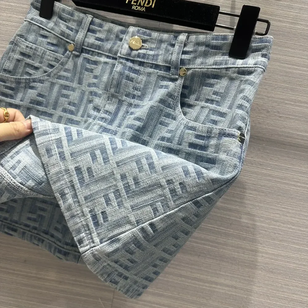 Fendi Jeans Skirt Light Blue FF Denim Skirt for Women