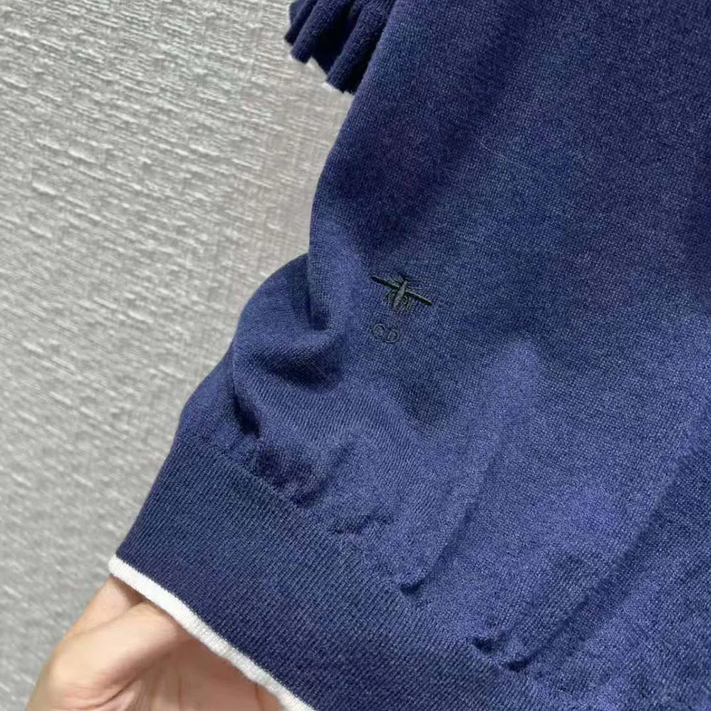 Dior Short-Sleeved Sweater Navy Blue Cashmere and Silk Knit for Women Dior Short-Sleeved Sweater Navy Blue Cashmere and Silk Knit for Women