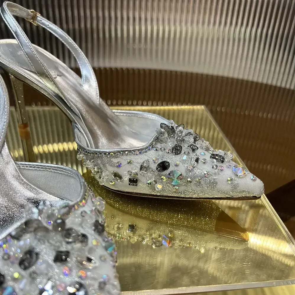 Rene Caovilla Silver Slingbacks Cinderella 75 for Women Rene Caovilla Silver Slingbacks Cinderella 75 for Women
