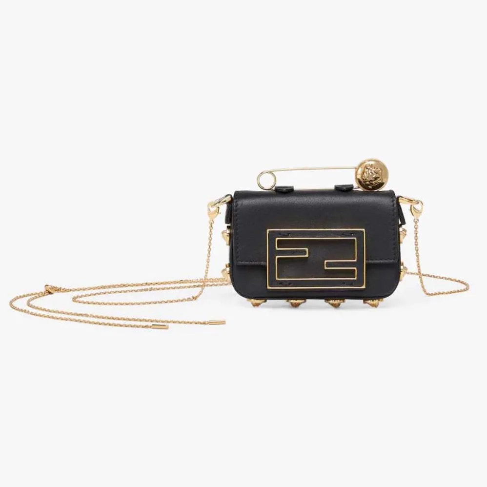 Fendi Nano Baguette Charm Fendace Black Leather Charm for Women