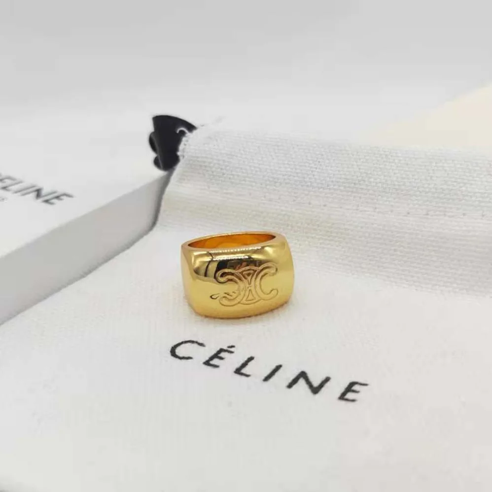 Celine Triomphe Bold Ring in Brass with Gold Finish for Women Celine Triomphe Bold Ring in Brass with Gold Finish for Women