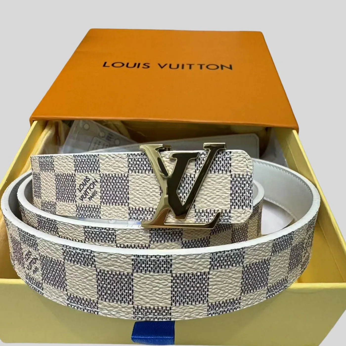 Louis Vuitton LV Initiales Reversible Belt Damier Azur Canvas, LV for Women's