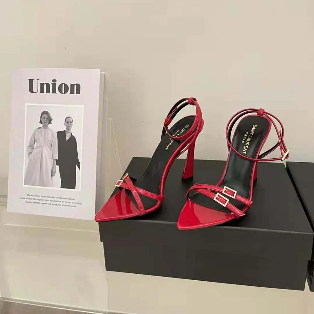 Saint Laurent YSL Lila Sandals in Patent Leather for Women in Red