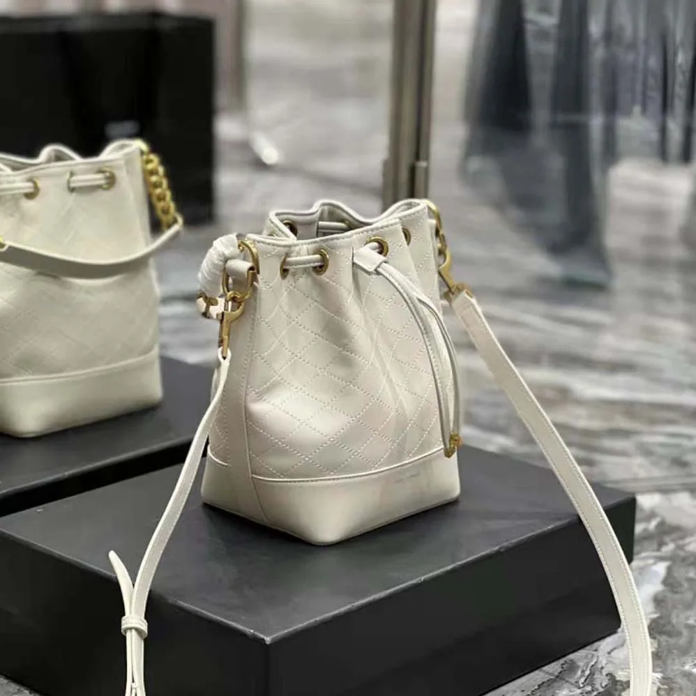 Saint Laurent YSL Emmanuelle Small Bucket Bag in Quilted Lambskin for Women in White Saint Laurent YSL Emmanuelle Small Bucket Bag in Quilted Lambskin for Women in White