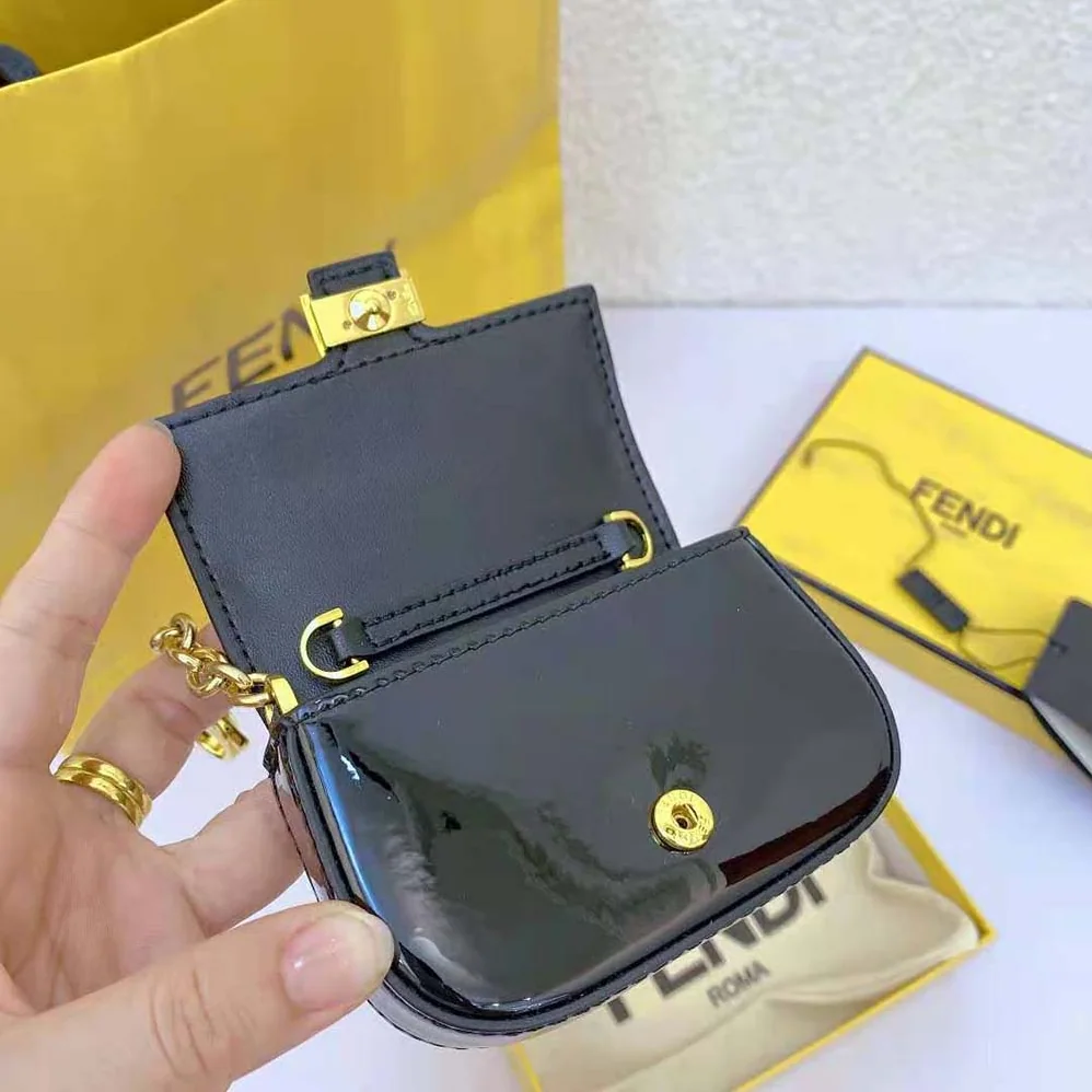Fendi Nano Baguette Black Patent Leather Charm for Women