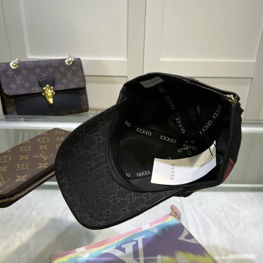 Gucci Original GG Canvas Baseball Hat With Web Black GG Gucci Original GG Canvas Baseball Hat With Web Black GG
