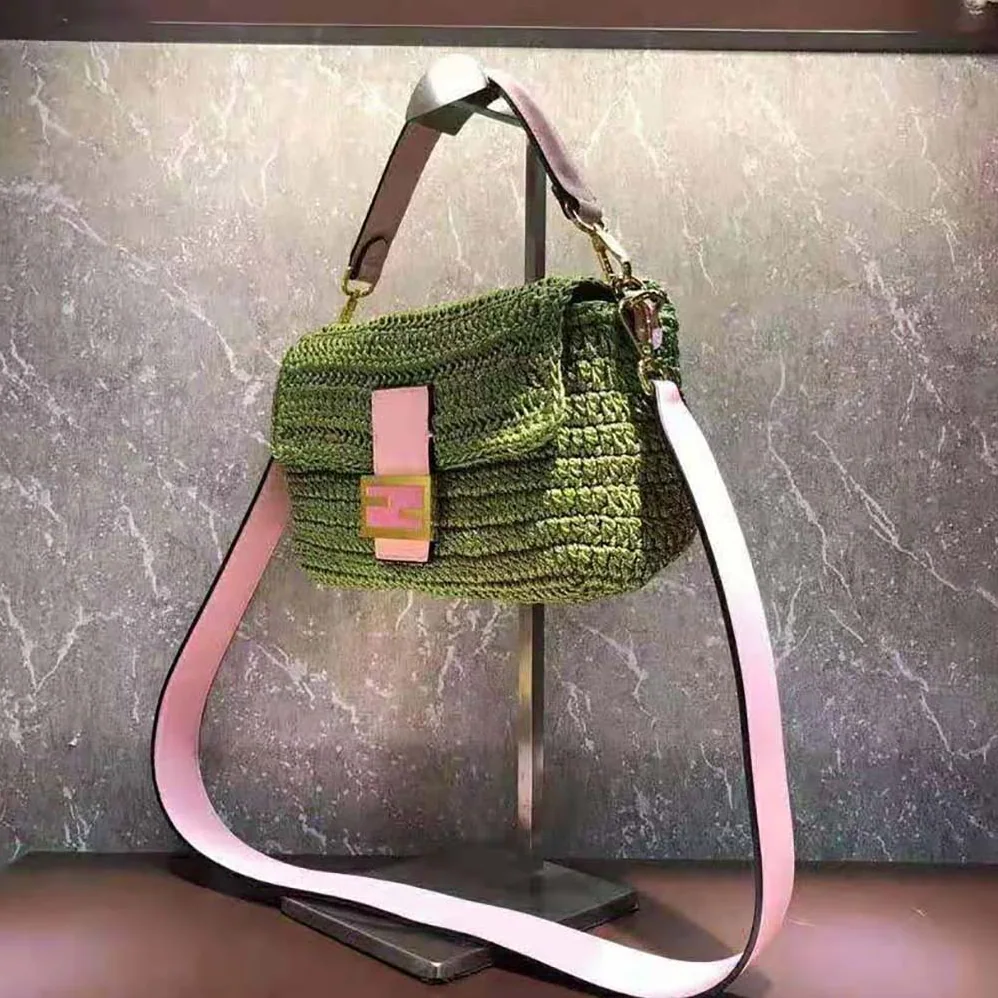 Fendi Baguette Bag in Traditional Cotton Crochet Bag for Women in Green Fendi Baguette Bag in Traditional Cotton Crochet Bag for Women in Green