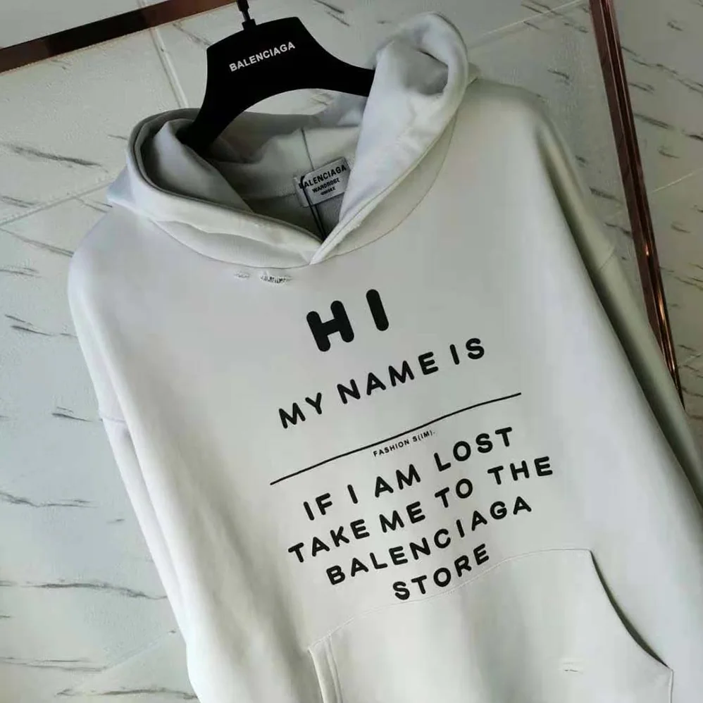 Balenciaga Hi My Name Is Boxy Hoodie in White and Black Medium Fleece for Women Balenciaga Hi My Name Is Boxy Hoodie in White and Black Medium Fleece for Women