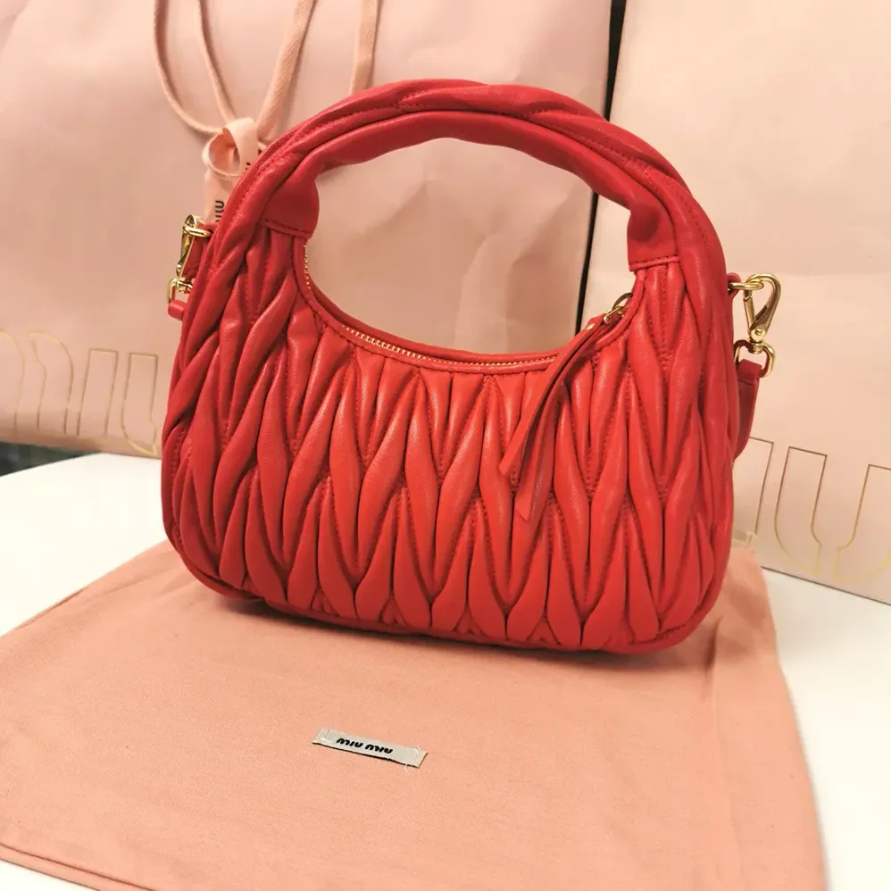 Miu Miu Wander Matelassé Nappa Leather Hobo Bag for Women in Red
