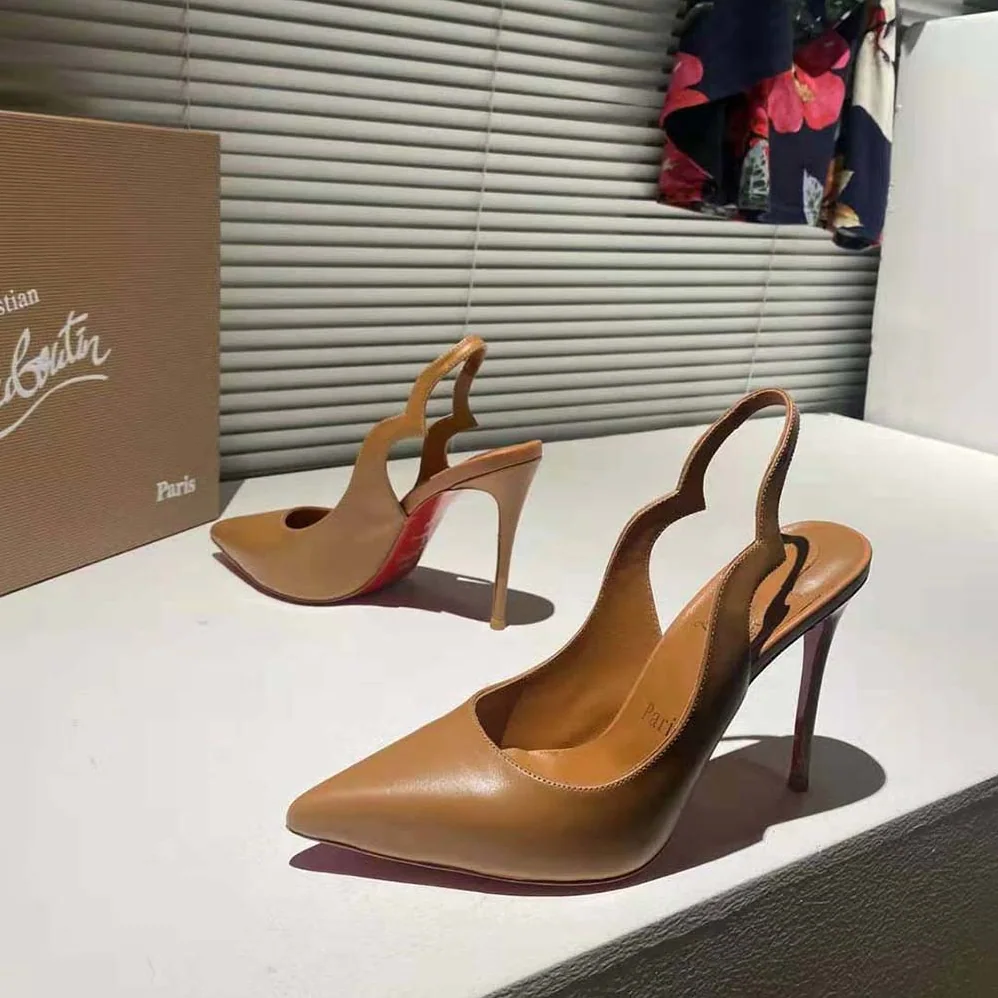 Christian Louboutin Hot Chick Sling 100 mm Heel Height for Women in Brown Christian Louboutin Hot Chick Sling 100 mm Heel Height for Women in Brown