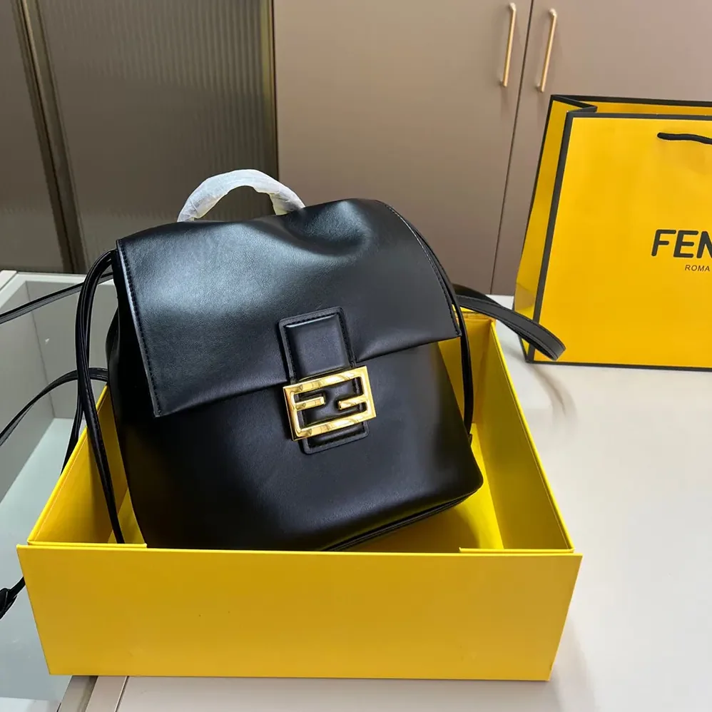 Fendi Cappuccino Black Leather Backpack for Women
