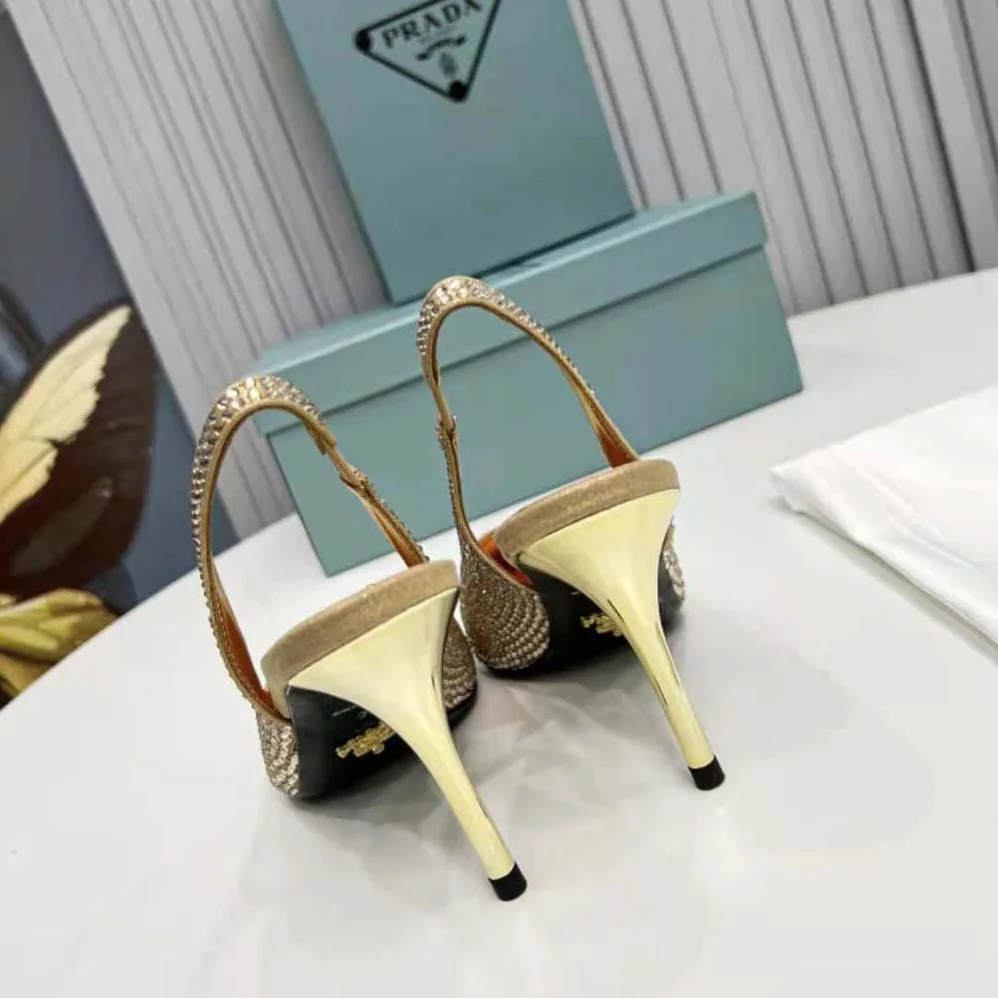Prada Satin Slingbacks with Crystals for Women in Gold