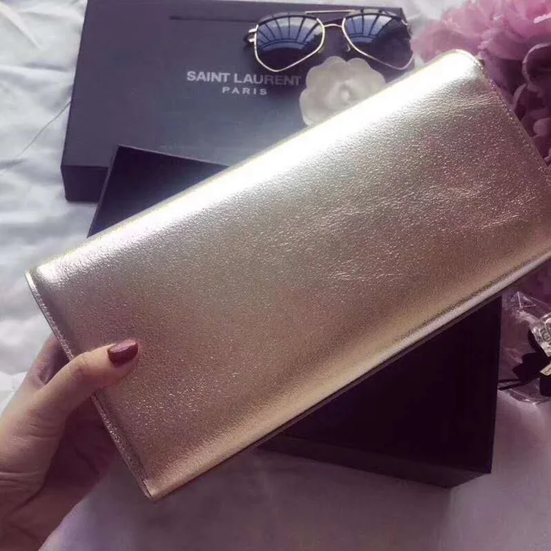 Saint Laurent YSL Kate Clutch Grained Metallic Leather for Women in Silver Saint Laurent YSL Kate Clutch Grained Metallic Leather for Women in Silver