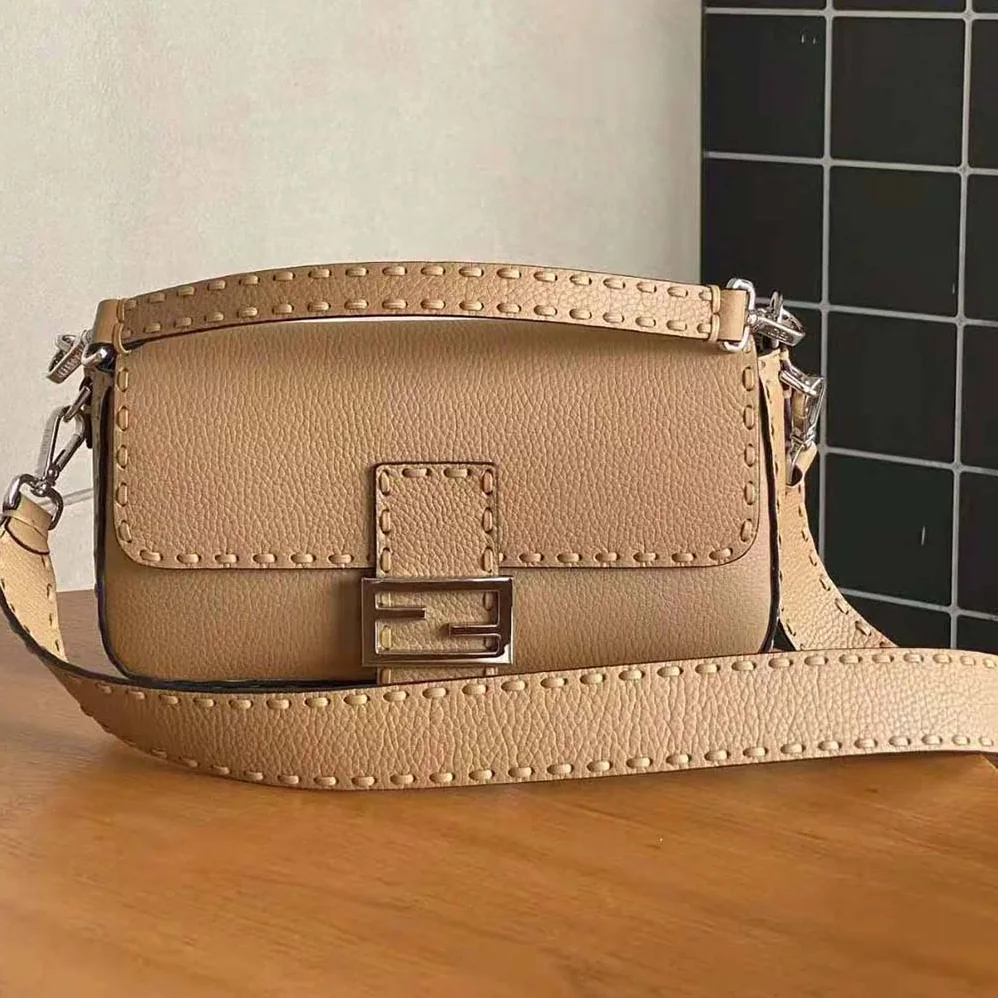 Fendi Baguette Beige Selleria Bag with Oversized Topstitching for Women Fendi Baguette Beige Selleria Bag with Oversized Topstitching for Women