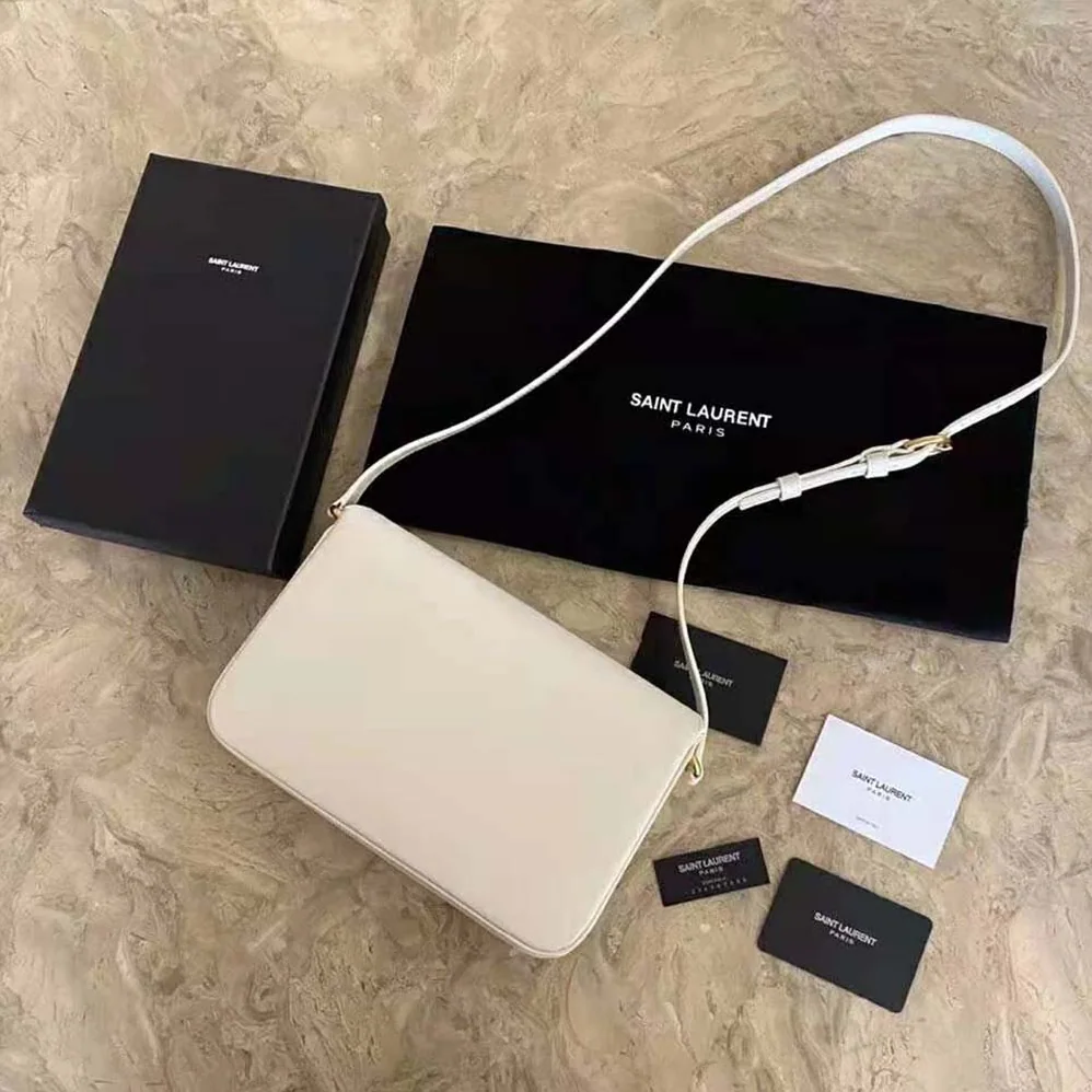 Saint Laurent YSL LE Maillon Satchel in Smooth Leather for Women in White Saint Laurent YSL LE Maillon Satchel in Smooth Leather for Women in White