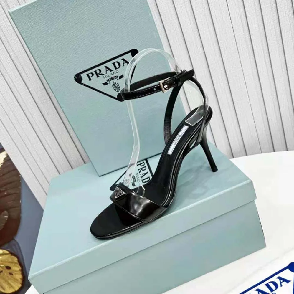 Prada Brushed Leather Sandals for Women in Black