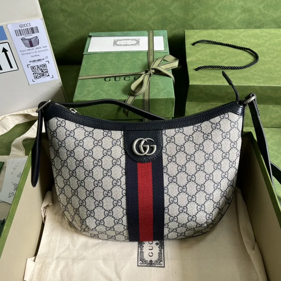 Gucci Ophidia GG Small Shoulder Bag Beige And Blue GG Supreme Canvas / Gucci Ophidia GG Small Shoulder Bag Beige And Blue GG Supreme Canvas /