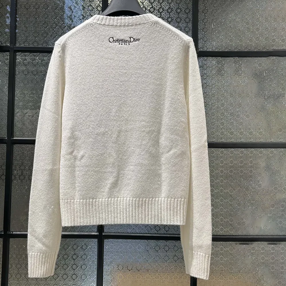 Dior Embroidered Sweater White Cashmere Knit with Multicolor Dior Astral Flowers Motif for Women