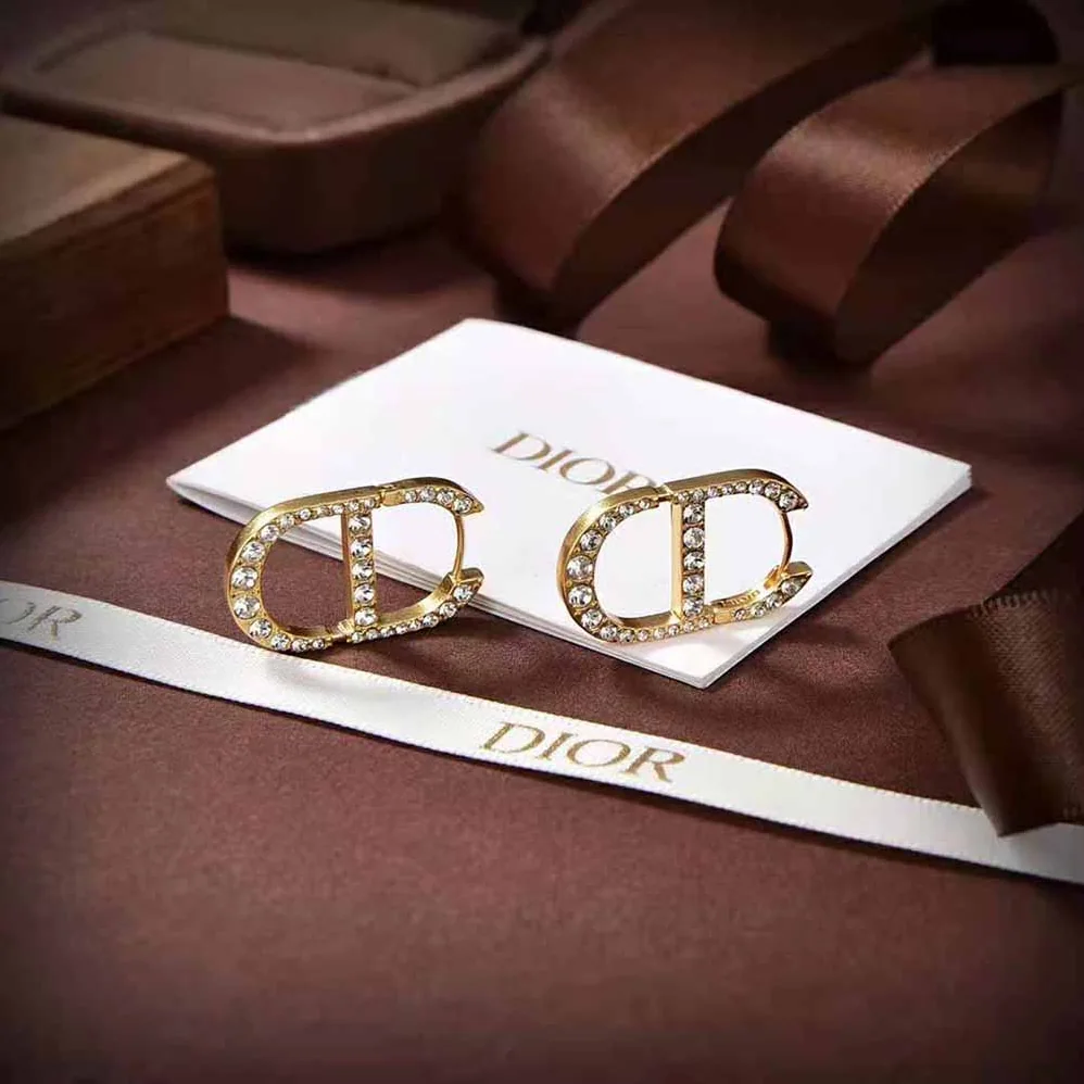 Dior 30 Montaigne Earrings Gold-Finish Metal and Silver for Women in Tone Crystals