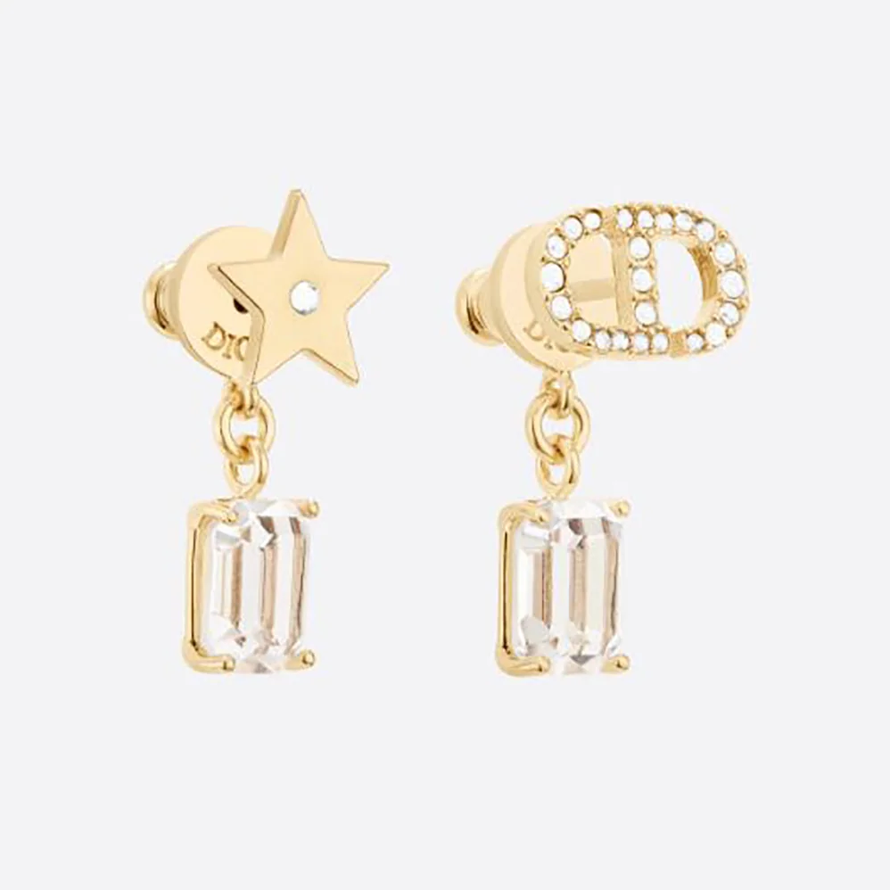 Dior Petit CD Earrings Gold-Finish Metal and White Crystals for Women