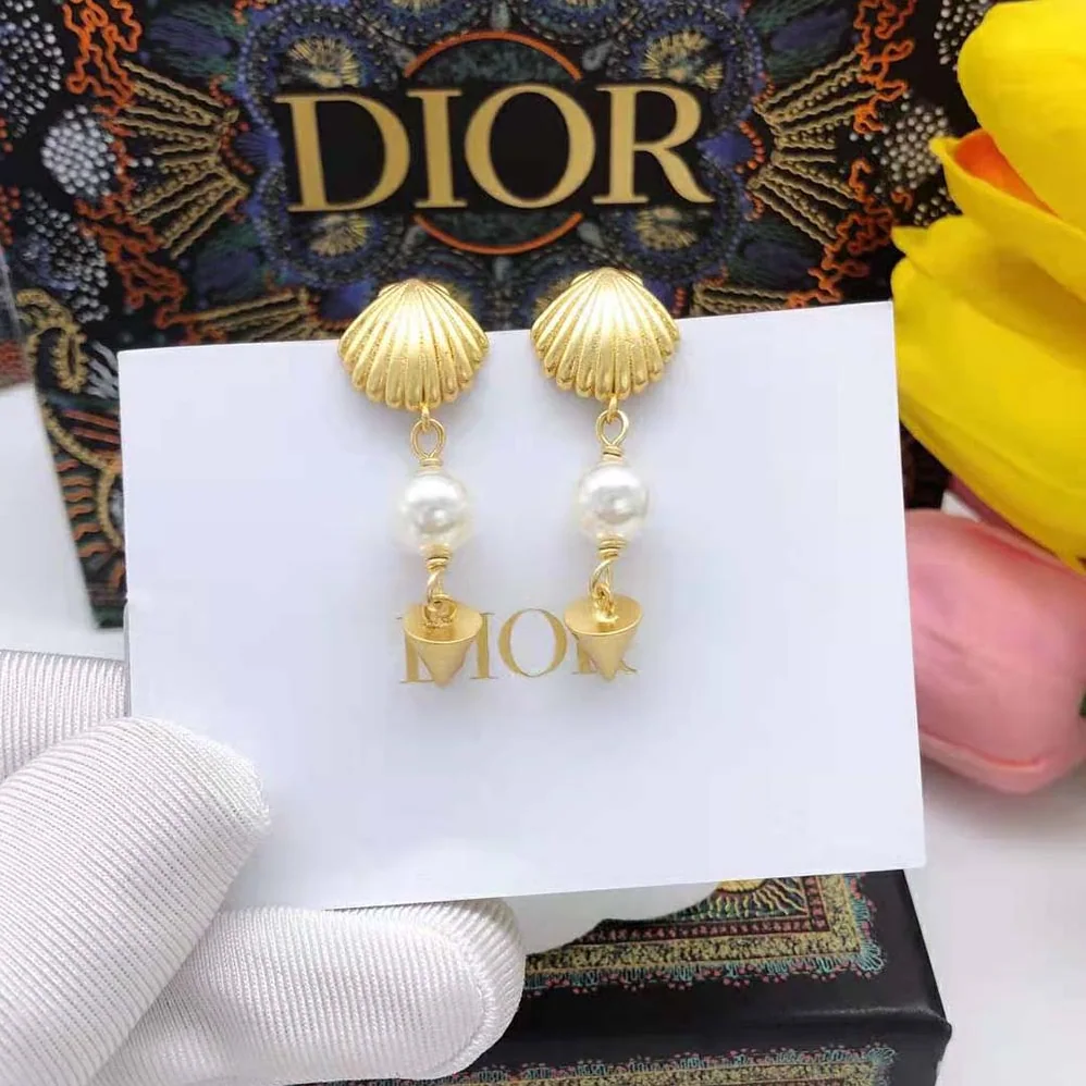 Dior Sea Garden Earrings Gold-Finish Metal and White Resin Pearls for Women