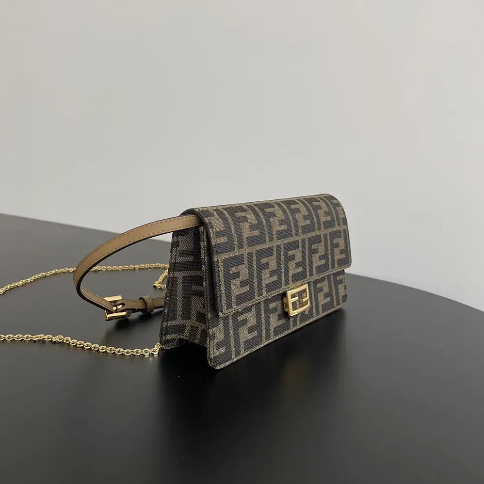 Fendi Wallet On Chain Baguette Brown FF Fabric Wallet for Women