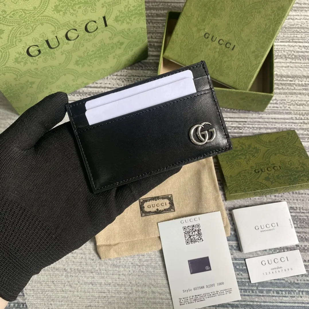 Gucci GG Marmont Card Case Black Silver Hardware /