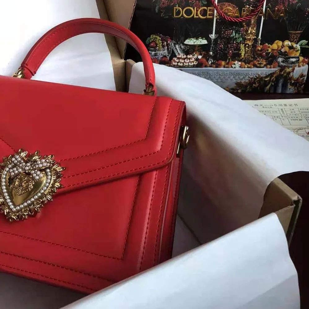 Dolce Gabbana D&G Small Smooth Calfskin Devotion Bag for Women in Red