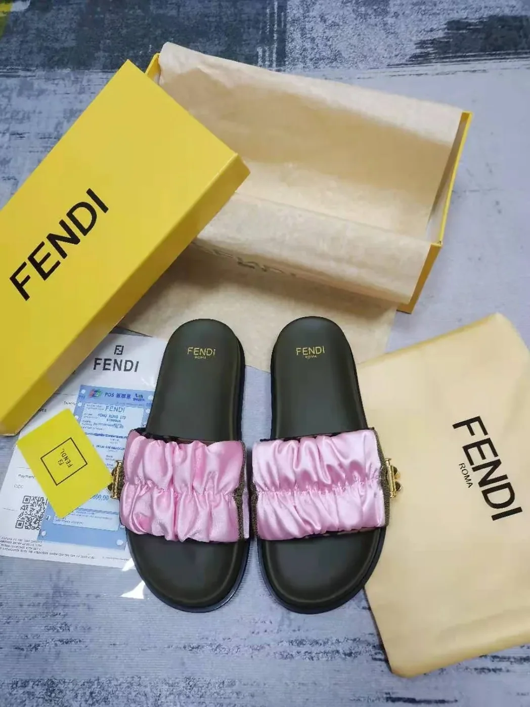 Fendi Feel Pink Satin Slides Fendi Feel Pink Satin Slides
