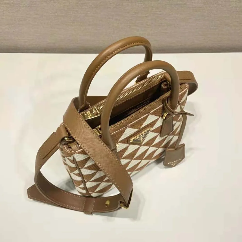 Prada Galleria Embroidered Jacquard Fabric Micro-Bag for Women in Brown Prada Galleria Embroidered Jacquard Fabric Micro-Bag for Women in Brown