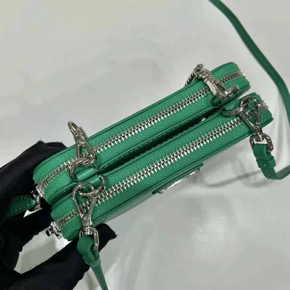 Prada Saffiano Leather Mini Pouch for Women in Green Prada Saffiano Leather Mini Pouch for Women in Green