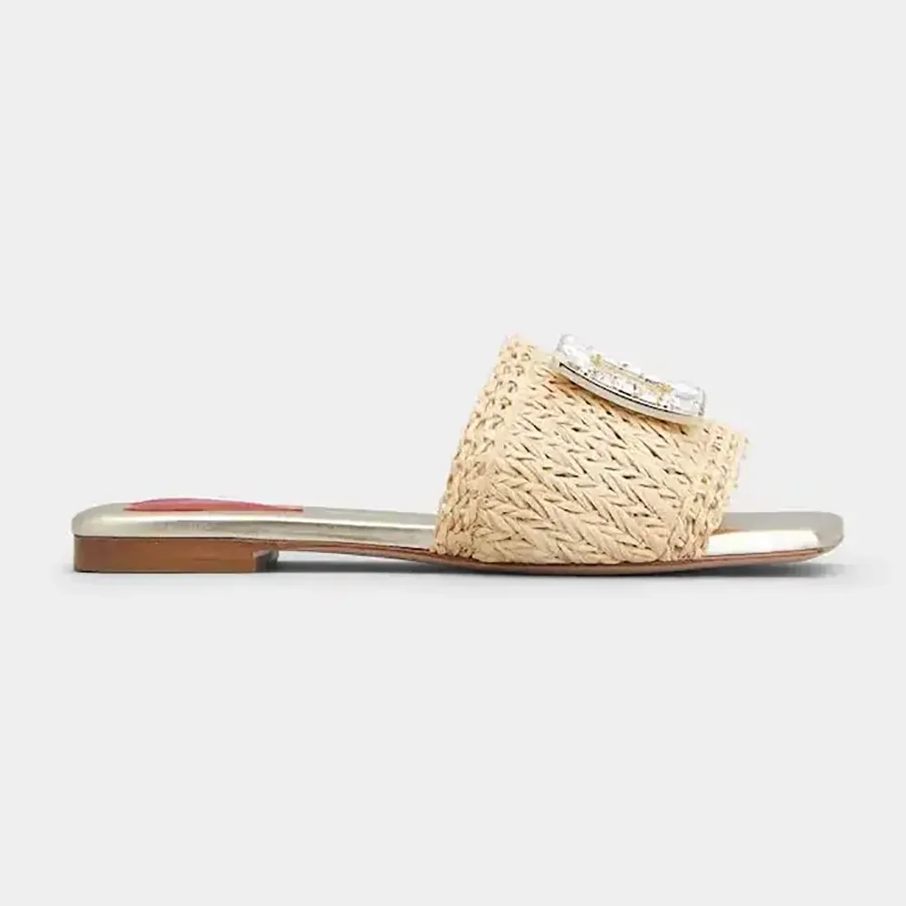 Roger Vivier Strass Buckle Slides in Raffia for Women