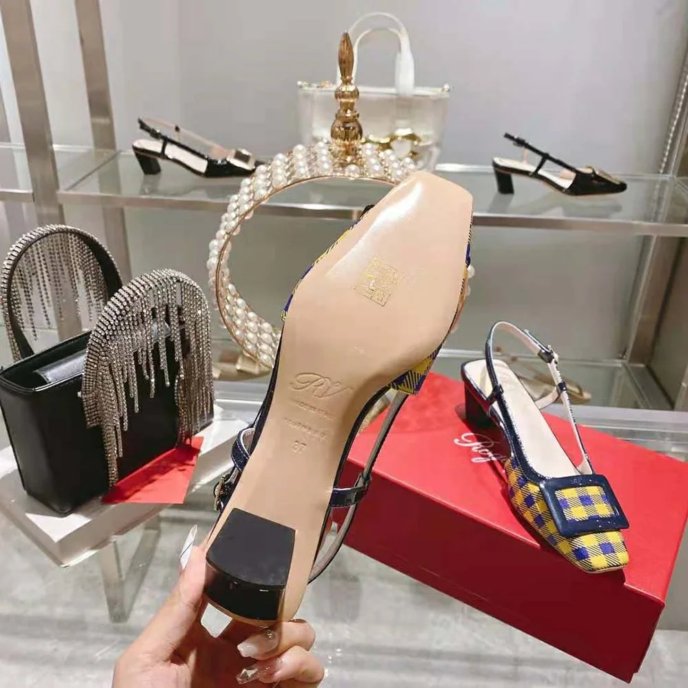 Roger Vivier Belle Vivier Lacquered Buckle Slingback Pumps in Fabric for Women in Yellow
