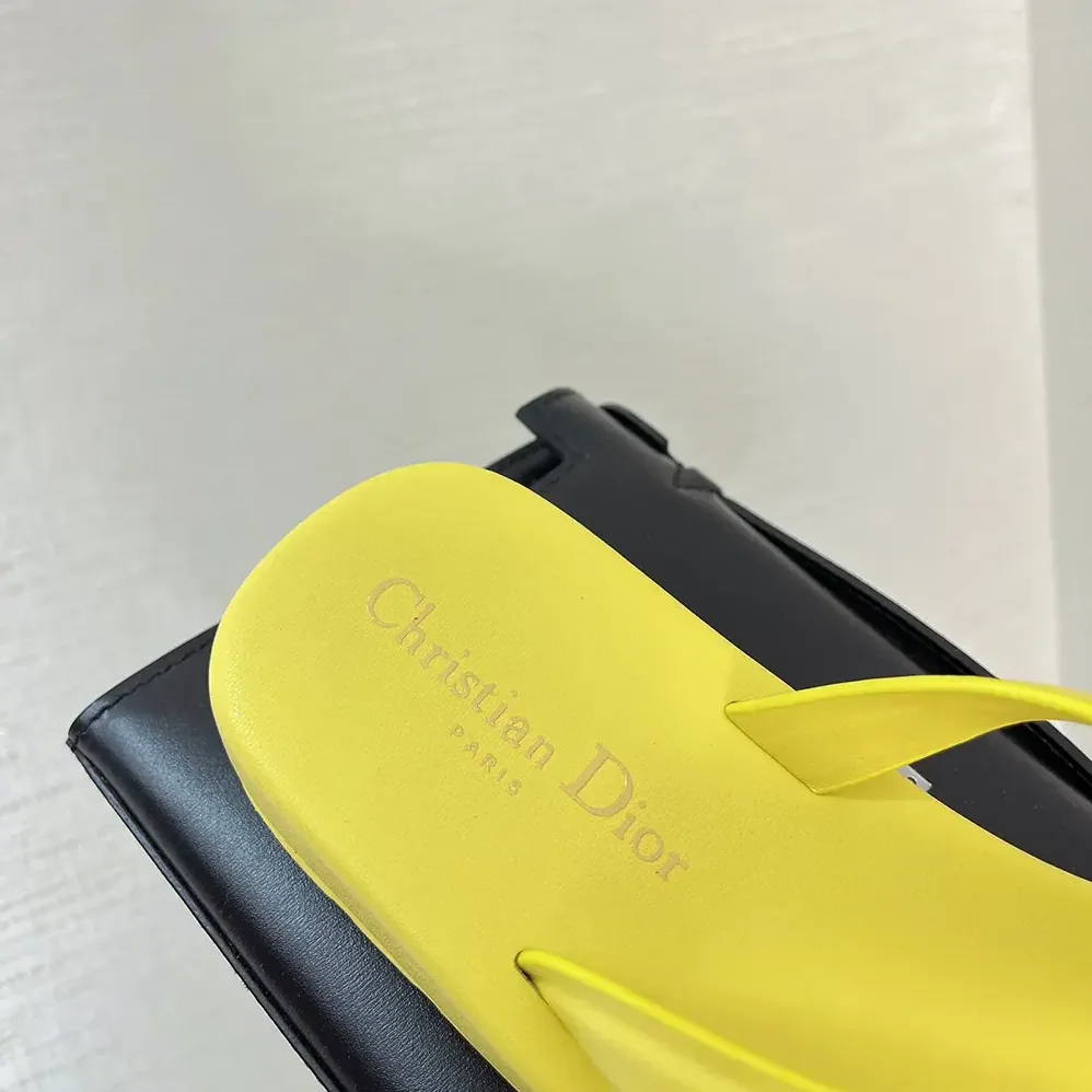 Dior Diorsea Thong Sandal Lemon Yellow Leather for Women in Effect Fabric