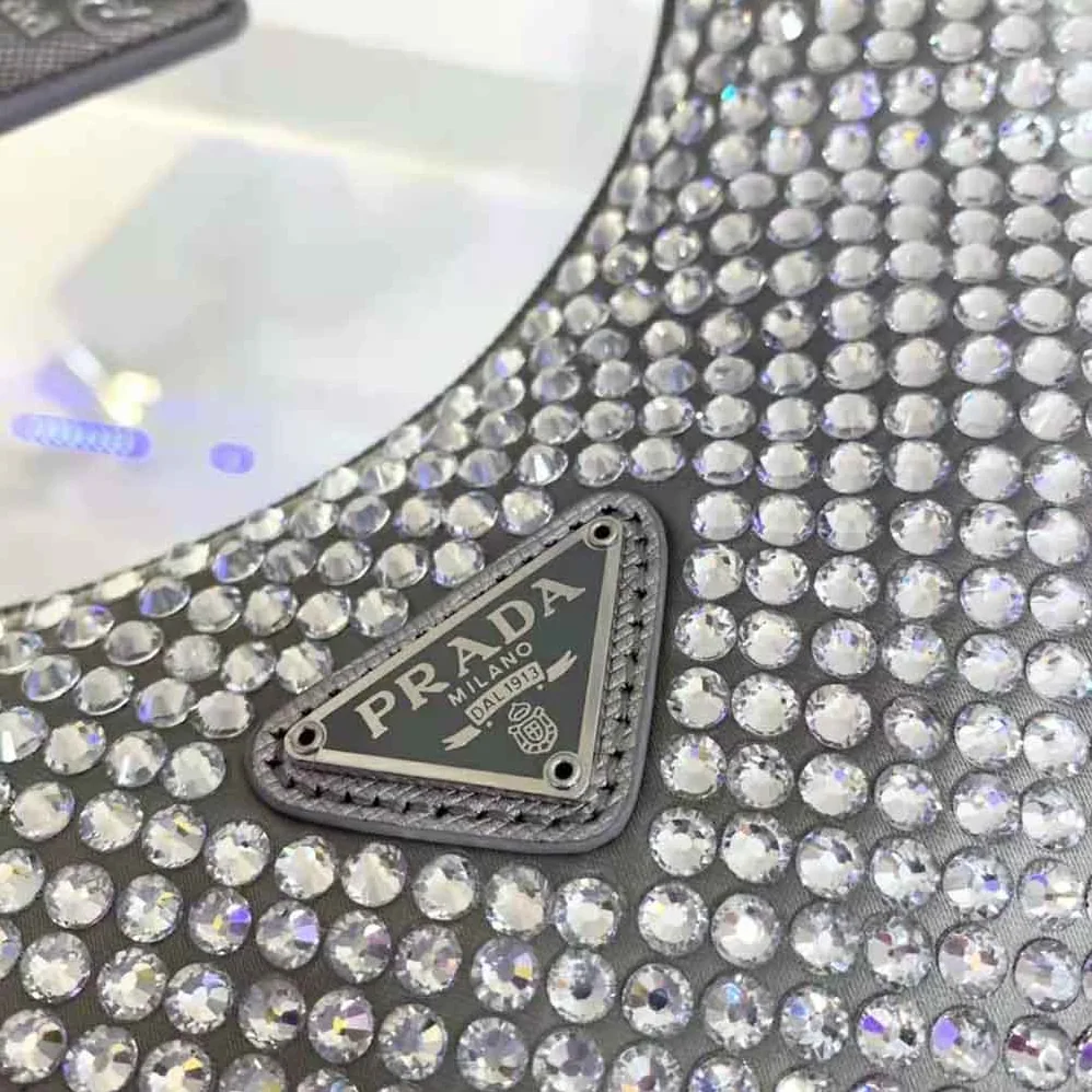 Prada Satin Mini-Bag with Artificial Crystals for Women in Silver