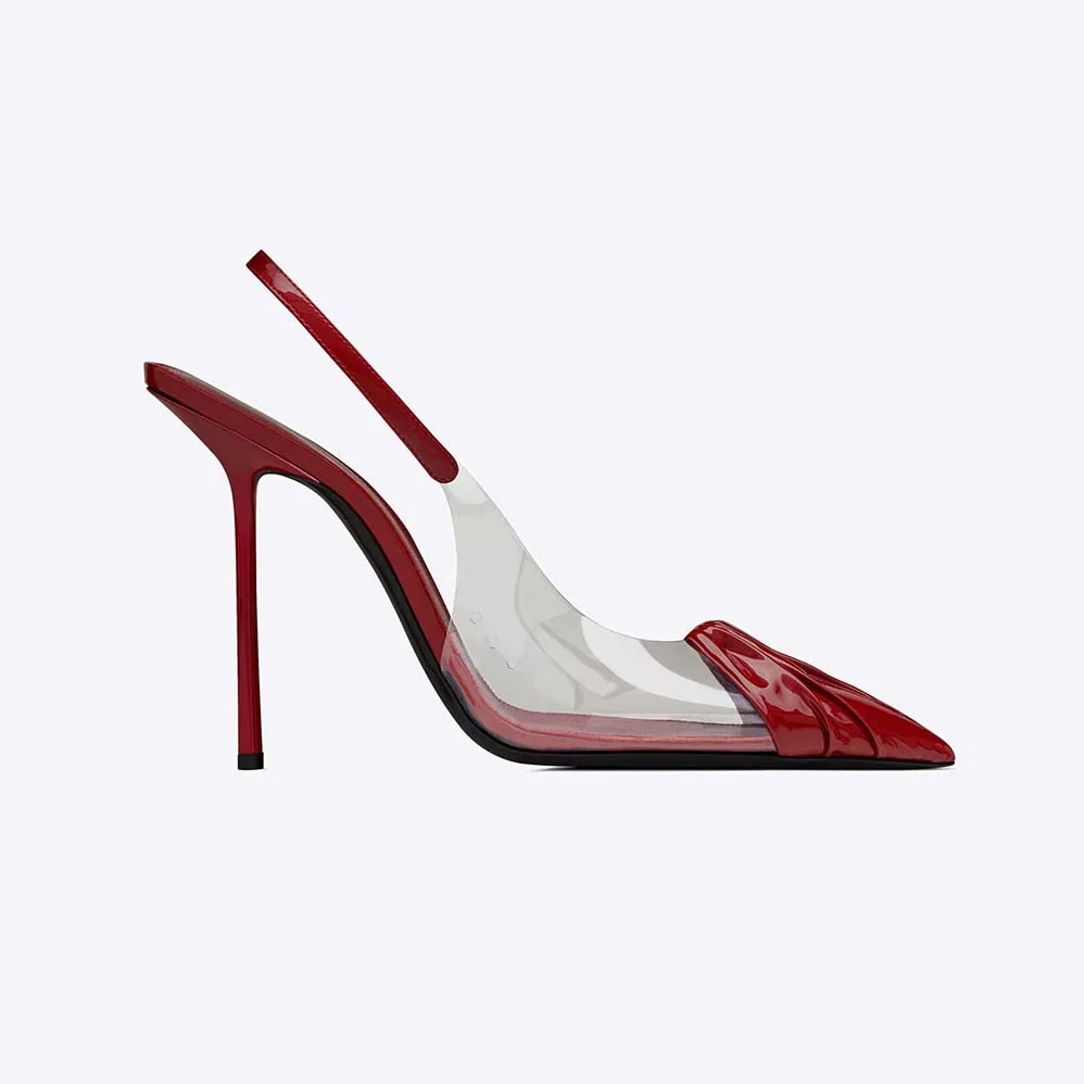 Saint Laurent YSL Chica Slingback Pumps in Tpu and Patent Leather for Women in Maroon