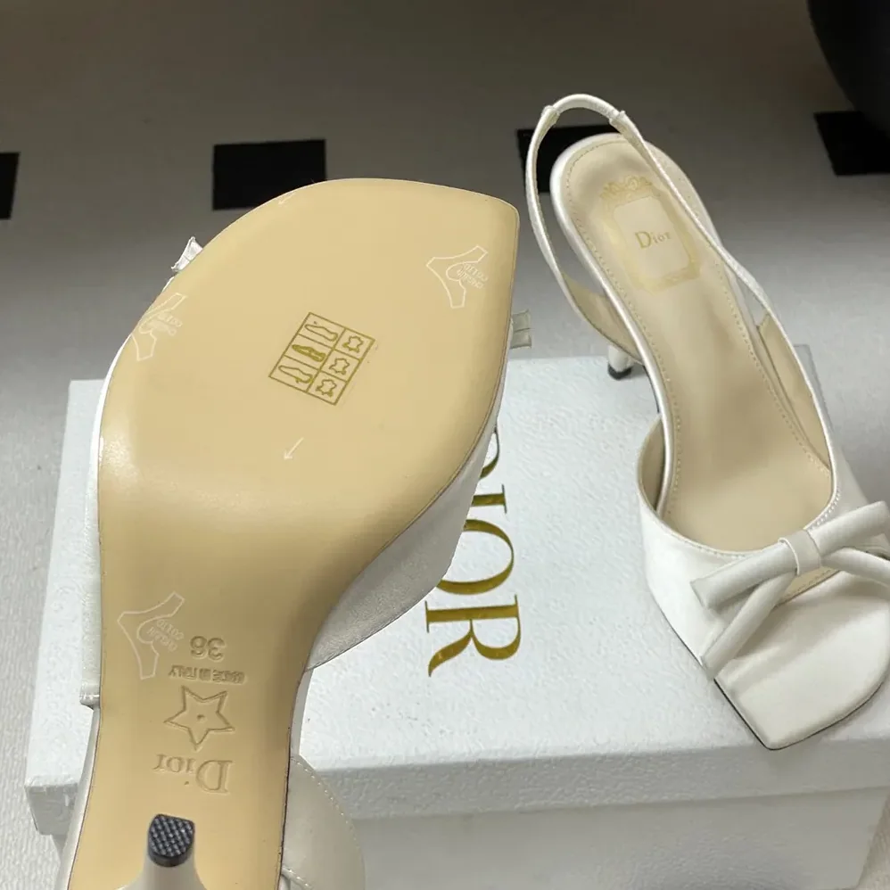 Dior Dior Bow Heeled Slingback Sandal White Satin for Women Dior Dior Bow Heeled Slingback Sandal White Satin for Women