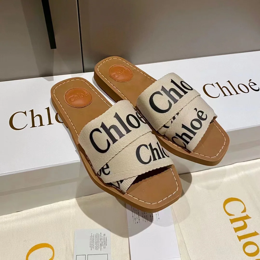 Chloe Woody Flat Mule in Canvas for Women in White