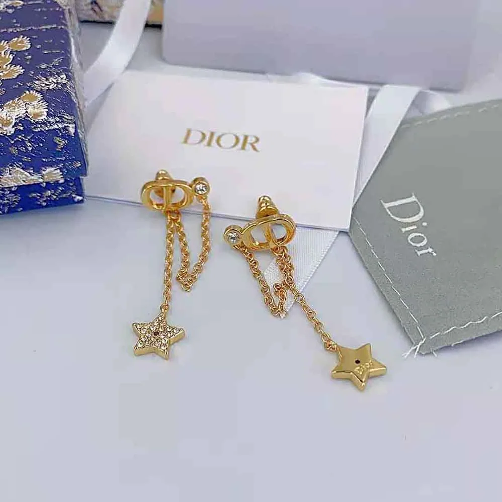 Dior Petit CD Earrings Gold-Finish Metal and White Crystals for Women Dior Petit CD Earrings Gold-Finish Metal and White Crystals for Women