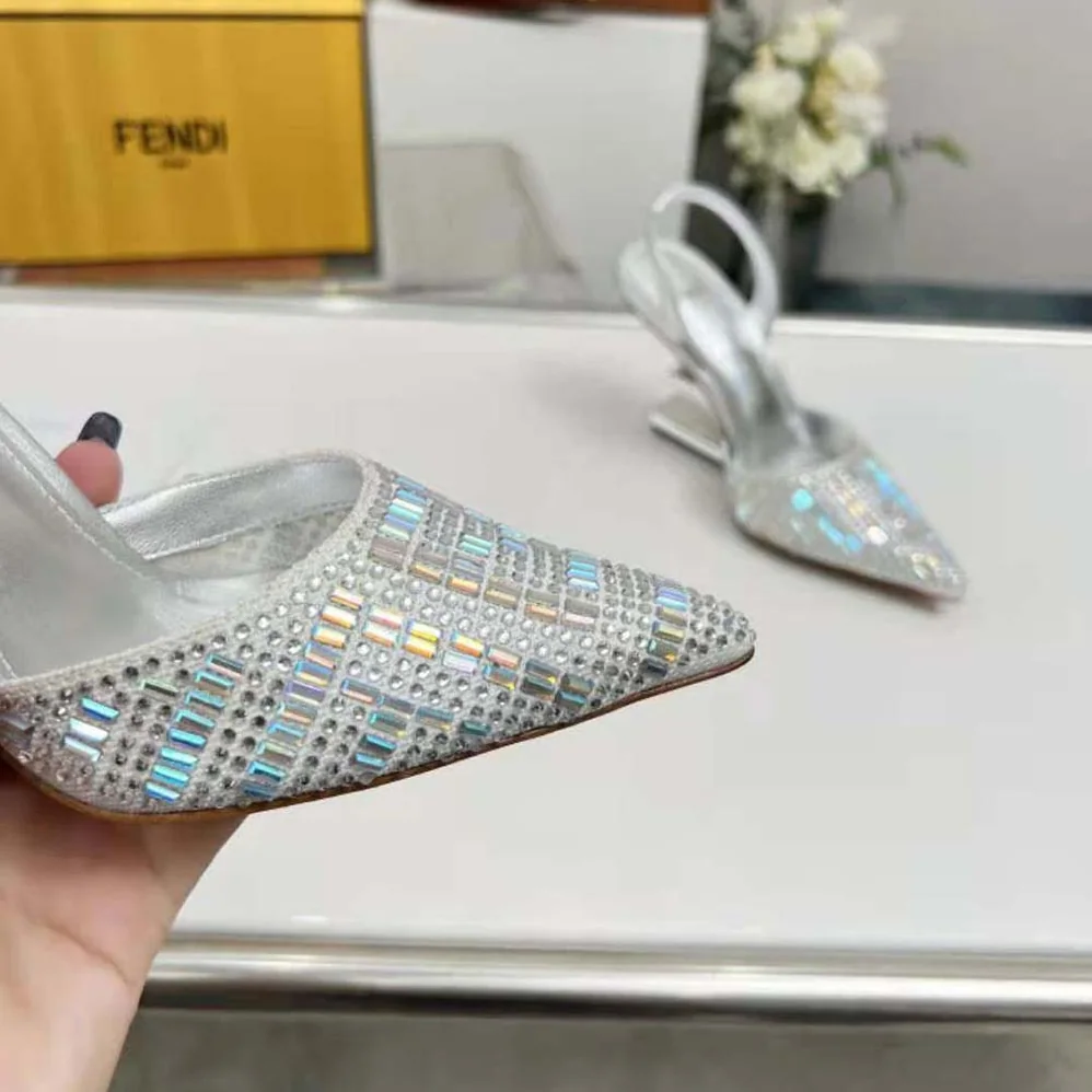 Fendi First Silver-colored Rhinestone High in heeled Slingbacks Fendi First Silver-colored Rhinestone High in heeled Slingbacks