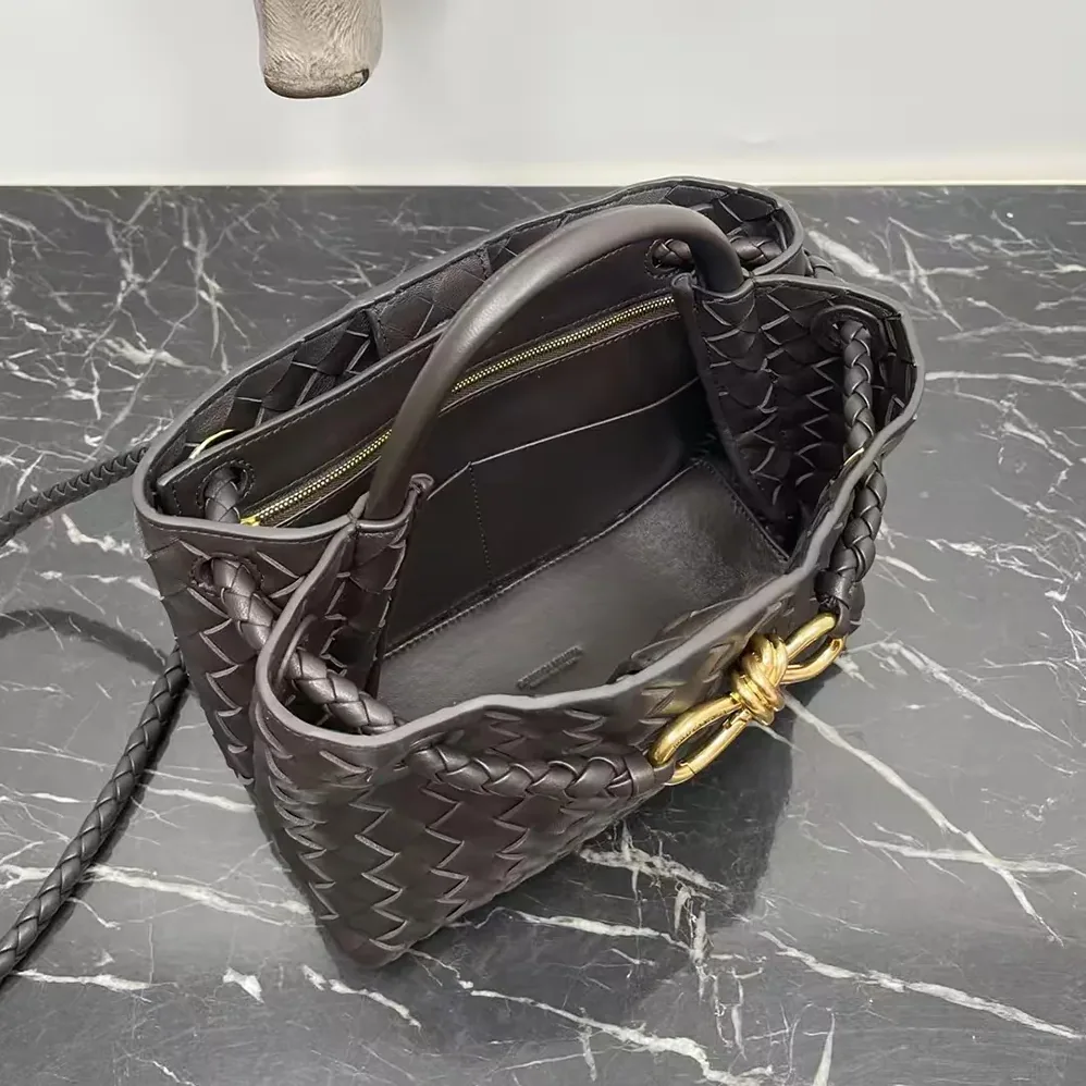 Bottega Veneta Small Andiamo Intrecciato Leather Top Handle Bag for Women in Chocolate Brown