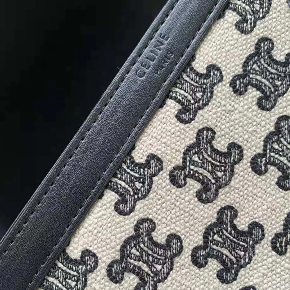 Celine Medium Triomphe Bag in Textile with Triomphe Embroidery and Calfskin for Women