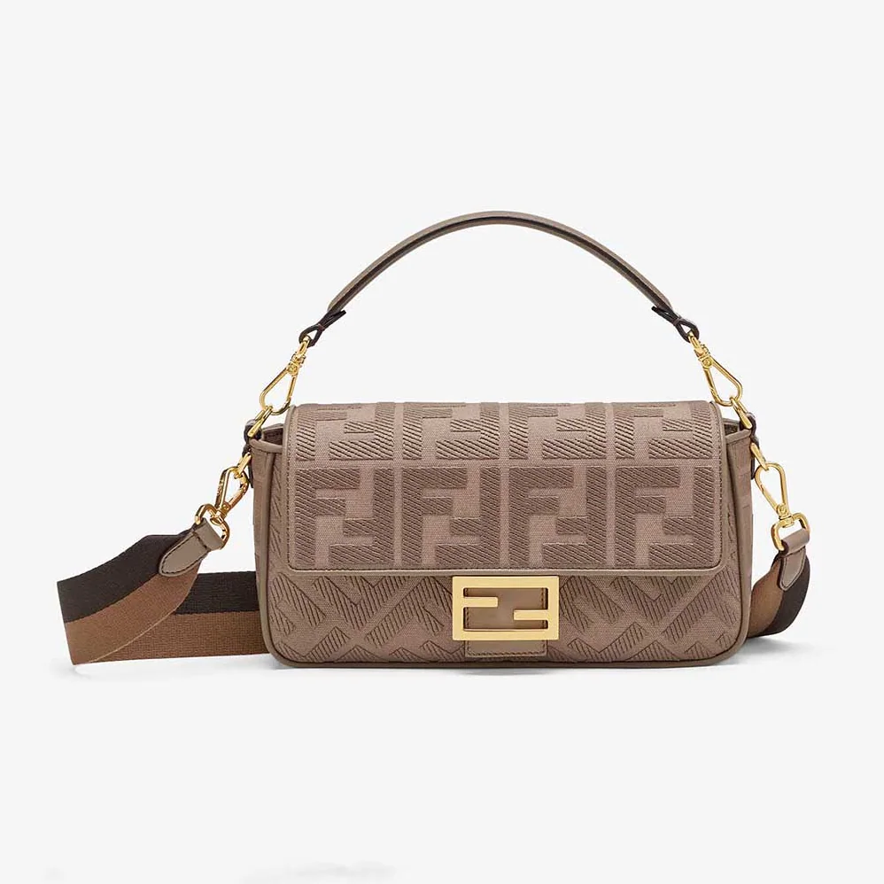 Fendi Lconic Medium Baguette Gray FF Canvas Bag for Women Fendi Lconic Medium Baguette Gray FF Canvas Bag for Women