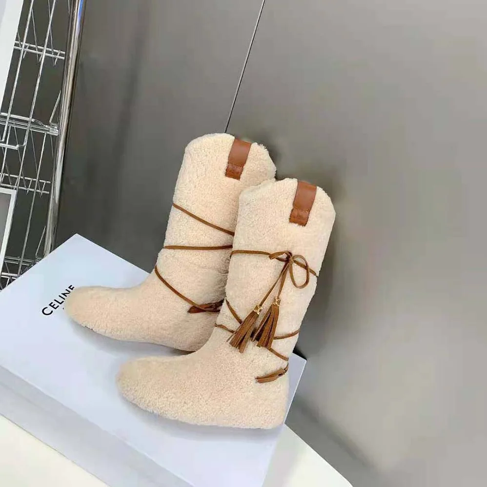 Celine Fur Laced-up Fur Boot in Shearling for Women